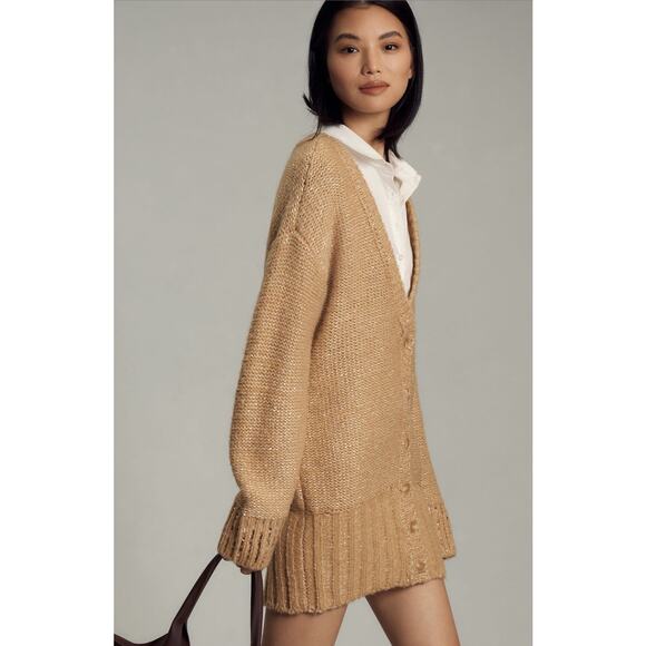 Anthropologie NWT Sparkle Wool Blend Layered Sweater Mini Dress Camel Size M - Picture 11 of 11